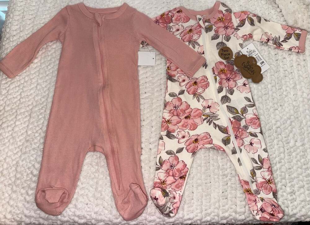 Baby Essentials Two-Piece Set Blush Floral and Solid Pink Footed Zip Sleepers